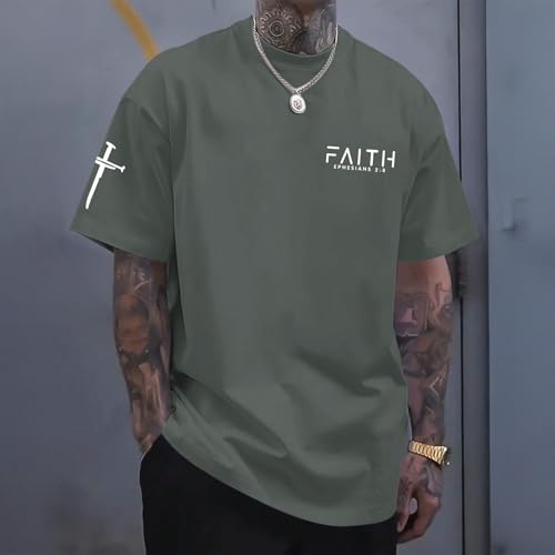 Christian Faith Cross Shirts for Men Jesus God Bible Verse Shirt Religious Inspirational Tshirts Graphic Cotton Tees - color: Deep Gray, size: X-Large