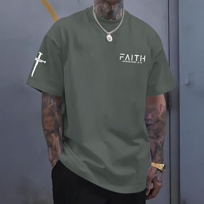 Christian Faith Cross Shirts for Men Jesus God Bible Verse Shirt Religious Inspirational Tshirts Graphic Cotton Tees - color: Deep Gray, size: X-Large