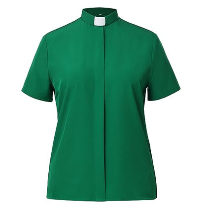 BPURB Women's Clergy Tab Collar Shirt Ministry Blouse - color: Green, size: X-Large