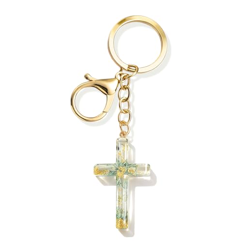 Angyape Cute Christian Cross Keychain for Women Purse Bag Charms Car Key Rings Accessories Flower Design Jesus Faith Gifts - color: B: Blue Keychain