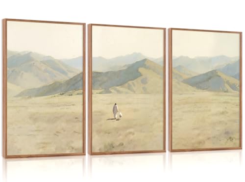 CHDITB 3 Pcs Jesus with Lamb Landscape Framed Canvas Wall Art 16x24 Inch - color: Jesus Leaves The 99 Parable of The Lost Sheep, size: 16"L x 24"W
