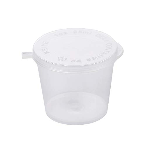 Brightalk [1 oz. - 100 Sets Disposable Plastic Portion Cups With Lids, Stackable Airtight Dressing Container To Go, Jello Shot, Souffle, and Sauce Cups (Pack of 3) - size: 1 oz. - 100 Sets (Pack of 3)