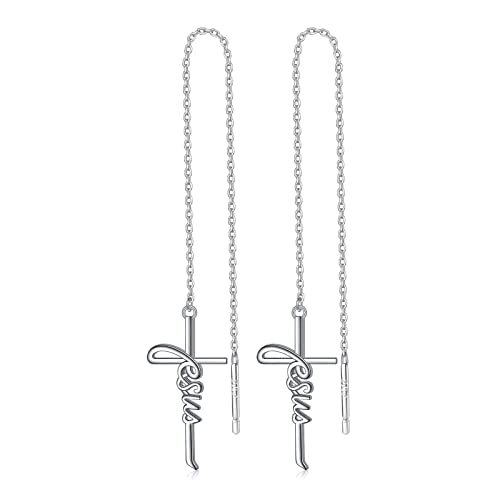 925 Sterling Silver Infinity Love of God Simple Dainty Faith Cross Dangle Earrings Religious Gift for Women - color: Jesus Chain