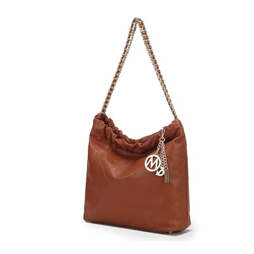 MKF Collection Shoulder Bag for Women, Vegan Leather Top Handle Pocketbook Large Hobo Bag Work Handbag Purse By Mia K - color: Celestine Cognac