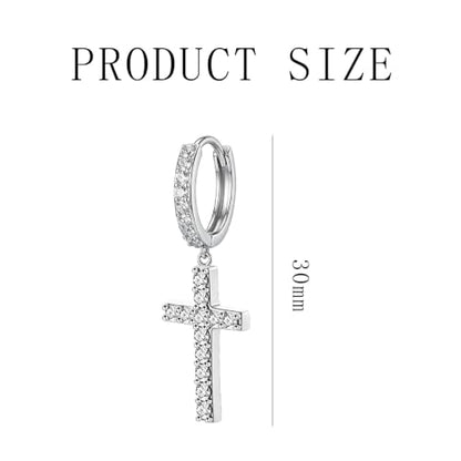 NEWITIN CZ Cross Earrings for Men Women 14K Gold Plated Huggie Hoop Earring - color: Silver B