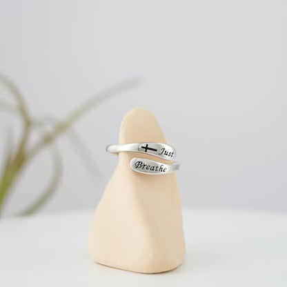925 Sterling Silver Inspirational Adjustable Rings - Personality Encouragement Jewelry Gift For Women - style: Just Breathe