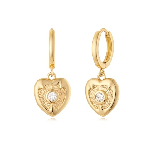 MYEARS Women Earrings Gold Huggie Hoop Dangle Drop 14K Gold Plated Small Simple Hypoallergenic Everyday Jewelry - style: Halo Heart