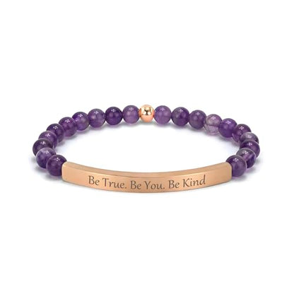 Amethyst Christian Bracelet for Women, 18K Gold Plated Bible Verse Jewelry, Inspirational Religious Faith Gift, Scripture Jewelry for Encouragement & Strength - color: BE TRUE. BE YOU. BE KIND.-Amethyst Rose Gold
