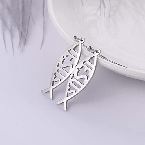Earrings For Women Jesus Fish Faith Symbol Earrings Stainless Steel Chic Arc Fish Hook Earrings Christian Jewelry - color: silver 3