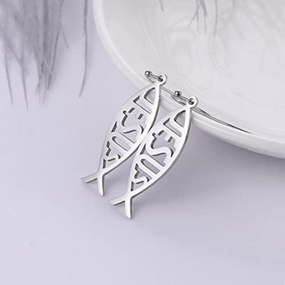 Earrings For Women Jesus Fish Faith Symbol Earrings Stainless Steel Chic Arc Fish Hook Earrings Christian Jewelry - color: silver 3