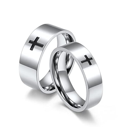 Men's Cross Ring Black/Silver Christian Wedding Band Stainless Steel - color: 8mm,silver