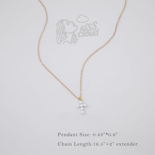 Cross Necklace for Women, Dainty 14K Gold Plated CZ Pendant - color: Gold-pearl cross
