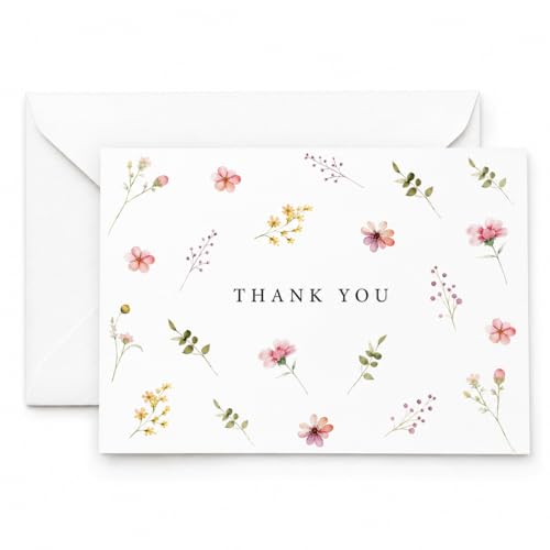 GardenCity Beautiful Floral Thank You Cards with Envelopes, 4” x 6”, 30 Pack, Wildflower Blank Thank You Cards - Perfect for Bridal Shower, Baby Shower, Weddings & All Occasions - color: Wildflower
