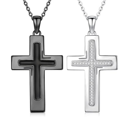 TUGHRA Couples Necklace Sterling Silver His and Hers Matching Necklace, Pendant Couples Jewelry Gifts for Couple Her Him - style: 02-Cubic Zirconia cross