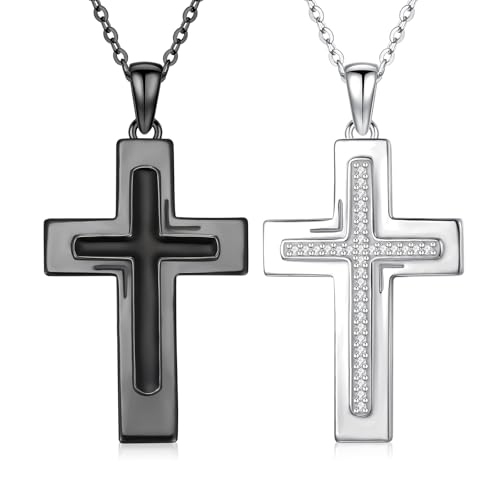 TUGHRA Couples Necklace Sterling Silver His and Hers Matching Necklace, Pendant Couples Jewelry Gifts for Couple Her Him - style: 02-Cubic Zirconia cross