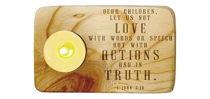 Christ Gift Spiritual Bible Verse Wood Tea Light Candle Holder with Bible Verse Christian Gift Home Decor (1 John 3:18) - color: 1 John 3:18