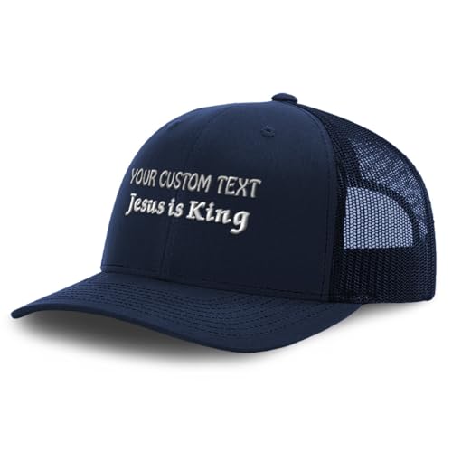 Custom Mesh Cap Jesus is King Medieval Style God Christ - color: Navy Personalized Text Here
