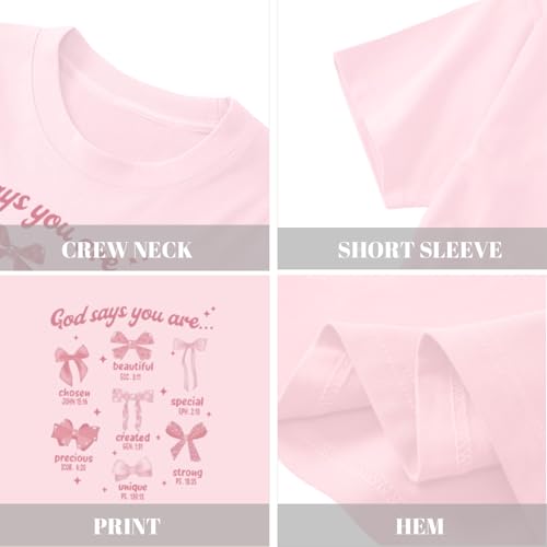 KEEVICI Cute Girls Bow God Shirt Christian Graphic Tees Jesus Shirts for Kids Bible Verse Inspirational Religious T Shirts - color: Pink, size: 9-10 Years
