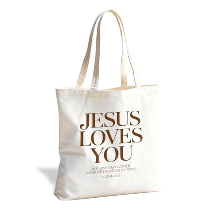 Christian Canvas Tote Bag for Women, Inspirational Faith Shoulder Bag - color: Jesus 03