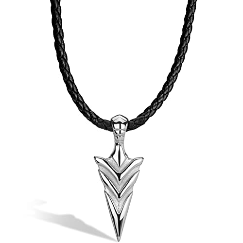 SERASAR Premium Leather Necklace Men | Stainless Steel Pendant | Secure Clasp | Three Colors | Jewelry Box Included - color: Silver, size: 60cm, style: Arrow