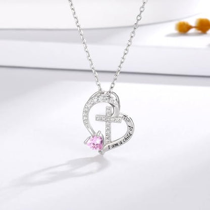 MANBU Sterling Silver Cross I am a Child of God Necklace for Girls - style: 10-October