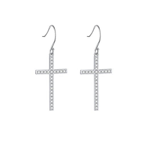 DAOCHONG S925 Sterling Silver Cross CZ Dangle Earrings Classic Jewelry