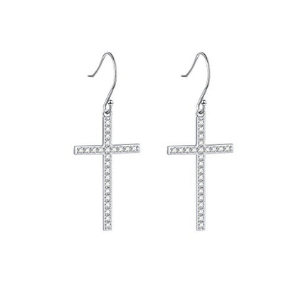 DAOCHONG S925 Sterling Silver Cross CZ Dangle Earrings Classic Jewelry
