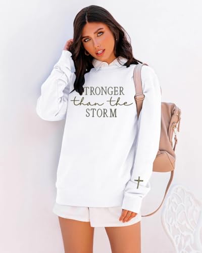 Christian Sweatshirt Women Bible Verse Pullover Religious Faithful Shirt - color: White-stronger, size: XX-Large