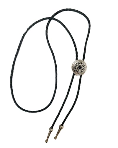 MULBA Vintage American Western Cowboy Indian Art Stone Leather Bolo Tie For Men Women - color: Flowers01-blue