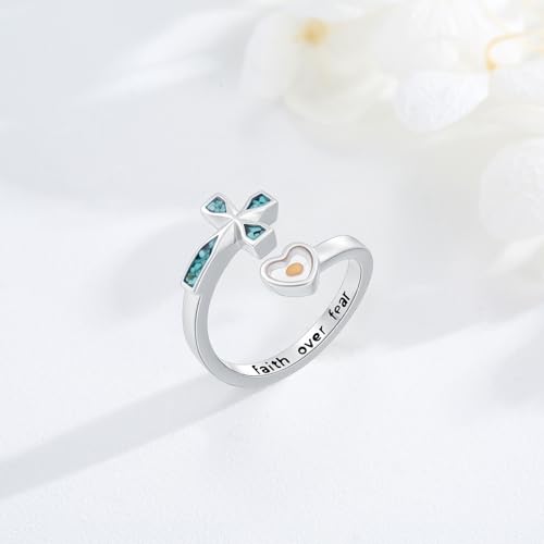 Cross Rings 925 Sterling Silver for Women Christian Religious Jewelry Faith Gifts for Mom Wife Girlfriend Her - color: White-9