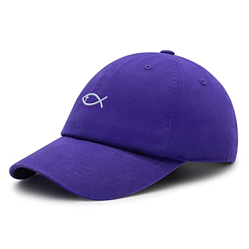 JPAK Jesus Fish Symbol Premium Dad Hat Embroidered Cotton Baseball Cap Symbol of Christianity - color: Purple