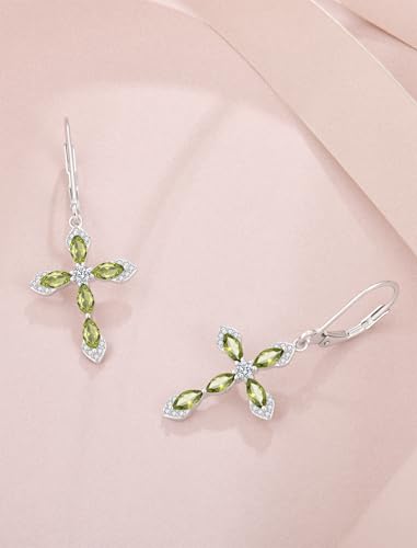 Birthstone Cross Earrings for Women 925 Sterling Silver - color: 08 August - Peridot