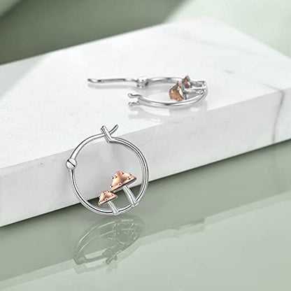 Fox/Pig/Mushroom/Cat Earrings Sterling Silver Cute Hoop Earrings Animal Jewelry Gifts for Women Daughter - style: Mushroom