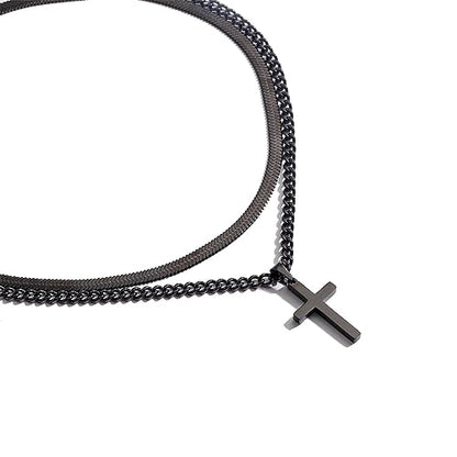 Zocomi Cross Necklace for Men Boys, Stainless Steel Layered Cuban Link Herringbone Chain Cross Pendant Christian Fashion Jewelry Gifts 16-24 Inches - color: Black, size: 18inch/20inch, style: Herringbone+Cuban