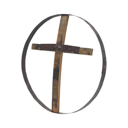 AmishToyBox.com Rustic Barrel Ring With Cross Decorative Wall Art, Reclaimed Whiskey Barrel Art