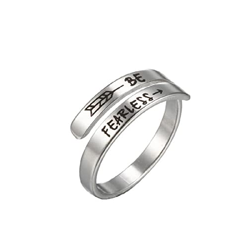Caiyao Stainless Steel Christian Cross Engraved Love Faith Hope Blessed Ring Polished Opening Adjustable Letter Religious Ring for Women Men Birthday Jewelry Gift - color: I fearless