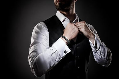 SERASAR Men's Leather Bracelet with Stainless Steel Magnetic Clasp - color: Black, size: 17cm, style: Double