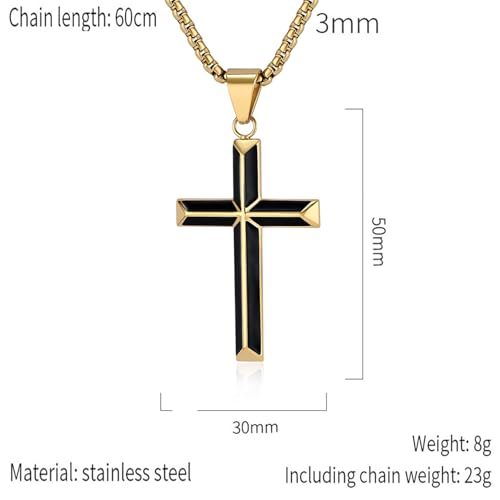 Cross Necklace for Men,Stainless Steel Christian Pendant Jewelry - color: A-Gold-60cm chain