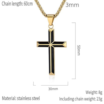 Cross Necklace for Men,Stainless Steel Christian Pendant Jewelry - color: A-Gold-60cm chain