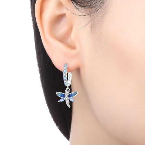 925 Sterling Silver Hoop Earrings Drop Dangle Earrings for Women Hypoallergenic Earring Trendy Huggie Earring Cute Graduation Birthday Gifts Jewelry for Women - color: Colorful dragonfly earrings