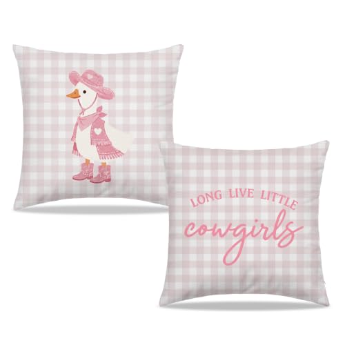 Dibor Pink Western Cowgirl Duck Nursery Throw Pillow Covers 18x18 Set of 2 - color: Cowgirls