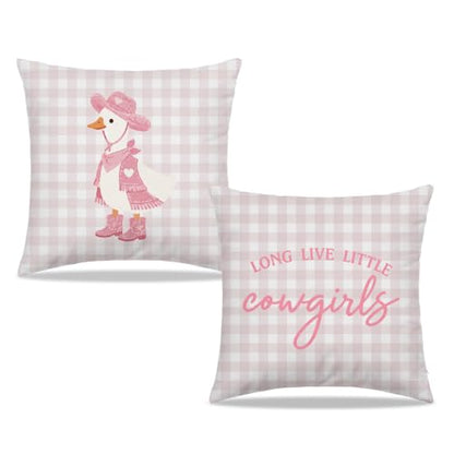 Dibor Pink Western Cowgirl Duck Nursery Throw Pillow Covers 18x18 Set of 2 - color: Cowgirls