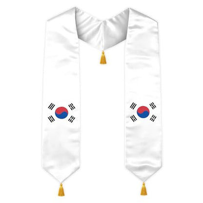 Graduation Stole Country Flag Grad Sash with Gold Tassels - 72 Inch V-Neck Satin Stoles for 2026 Graduate - color: South Korea Stole