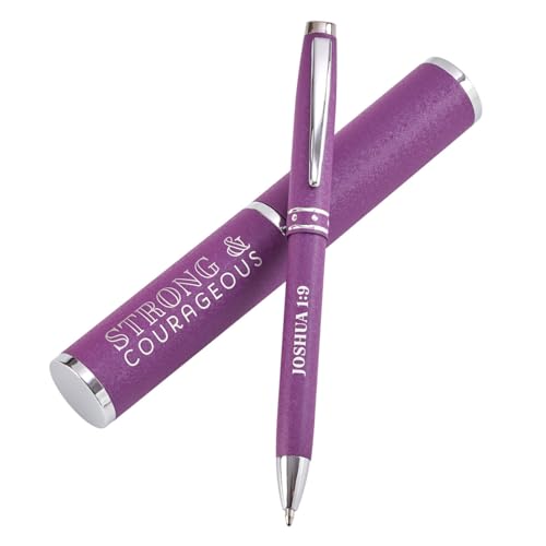 Christian Art Gifts Strong & Courageous Retractable Purple Pen with Case - color: Purple/Strong & Courageous, size: 1 Count (Pack of 1)