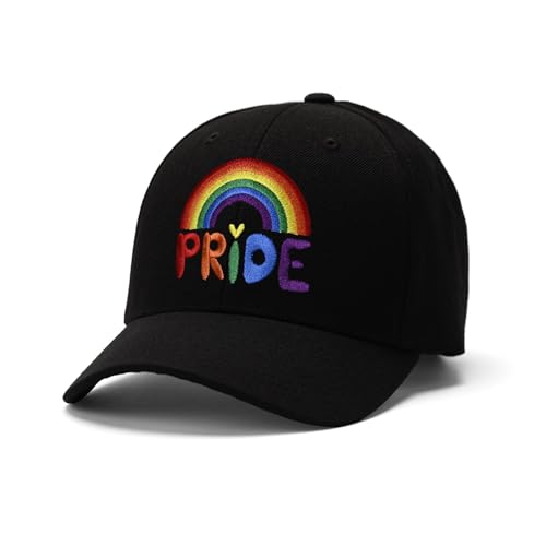Embroidered Baseball Cap for Women Men Adjustable Baseball Hat Black Baseball Cap Trucker Hat - color: Rainbow Gay Pride Flag