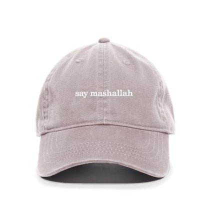 DSGN By DNA Say Mashallah Embroidered Hat Islamic Muslim Faith Inspired Cotton Baseball Cap Adjustable Dad Hat for Men&Women - color: Light Grey