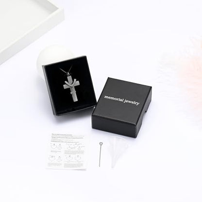 Cremation Jewelry for Ashes Pendant - Cross Urn Necklace with Mini Keepsake Urn Memorial Ash Jewelry - color: With me always-Black