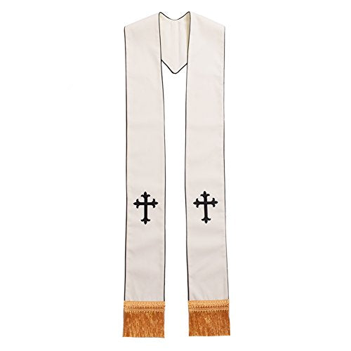 BLESSUME 1PC Clergy Mass Stole Cross Embroidered Wedding Stole - color: White/Black