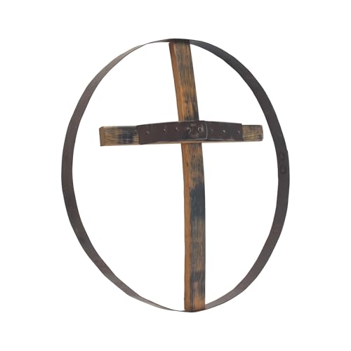 AmishToyBox.com Rustic Barrel Ring With Cross Decorative Wall Art, Reclaimed Whiskey Barrel Art