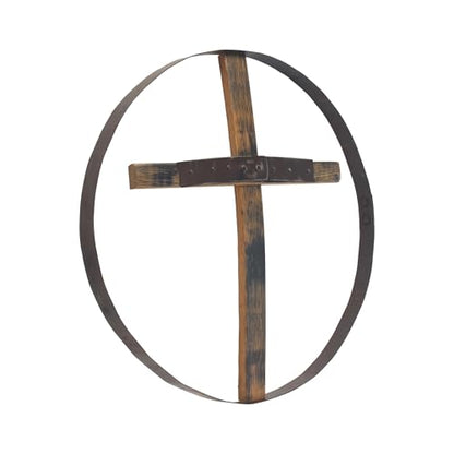 AmishToyBox.com Rustic Barrel Ring With Cross Decorative Wall Art, Reclaimed Whiskey Barrel Art